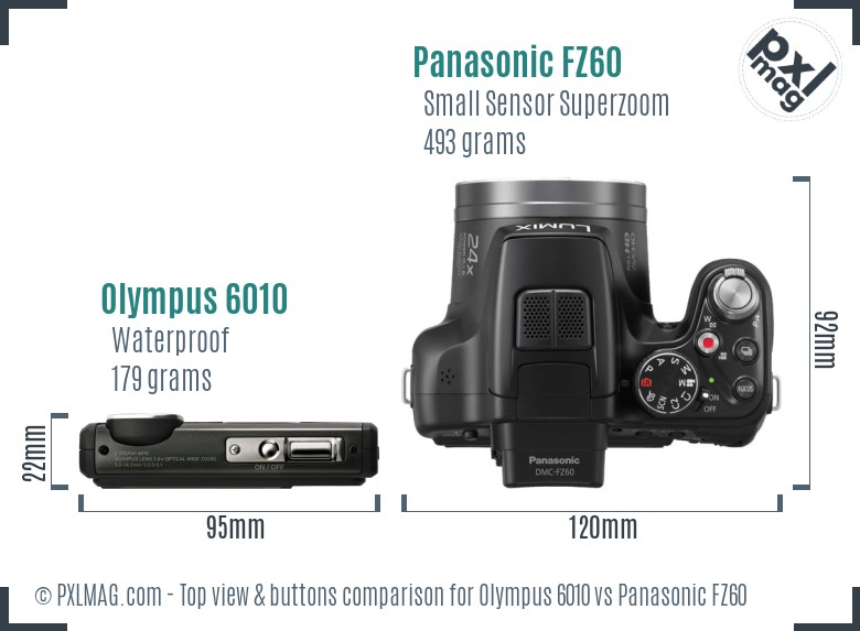 Olympus 6010 vs Panasonic FZ60 top view buttons comparison