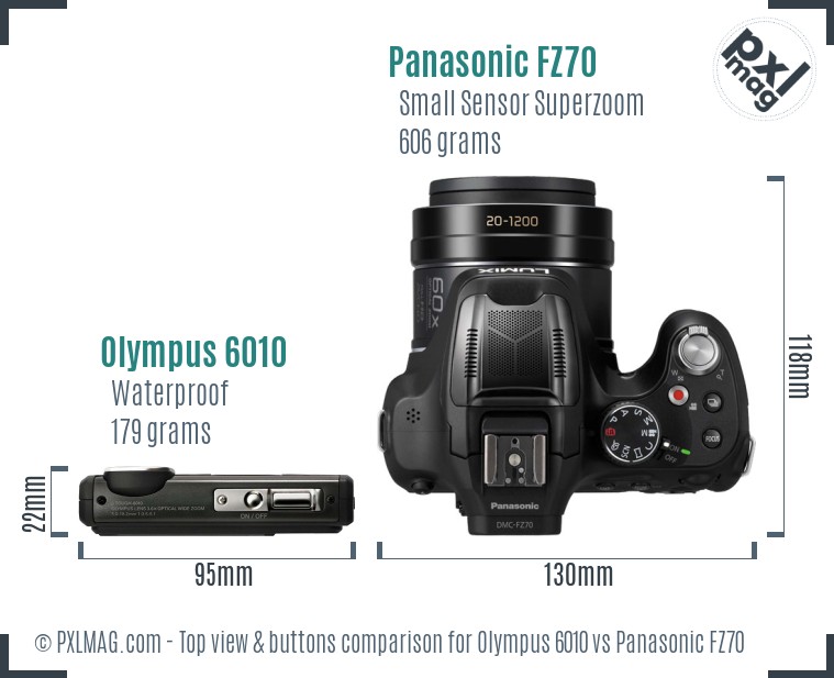 Olympus 6010 vs Panasonic FZ70 top view buttons comparison