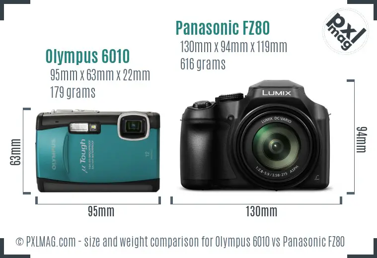 Olympus 6010 vs Panasonic FZ80 size comparison