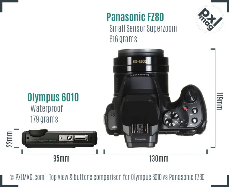 Olympus 6010 vs Panasonic FZ80 top view buttons comparison