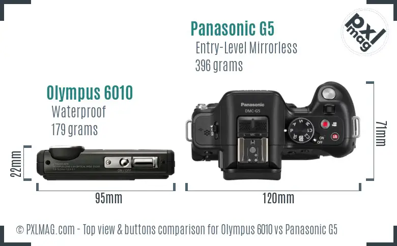 Olympus 6010 vs Panasonic G5 top view buttons comparison