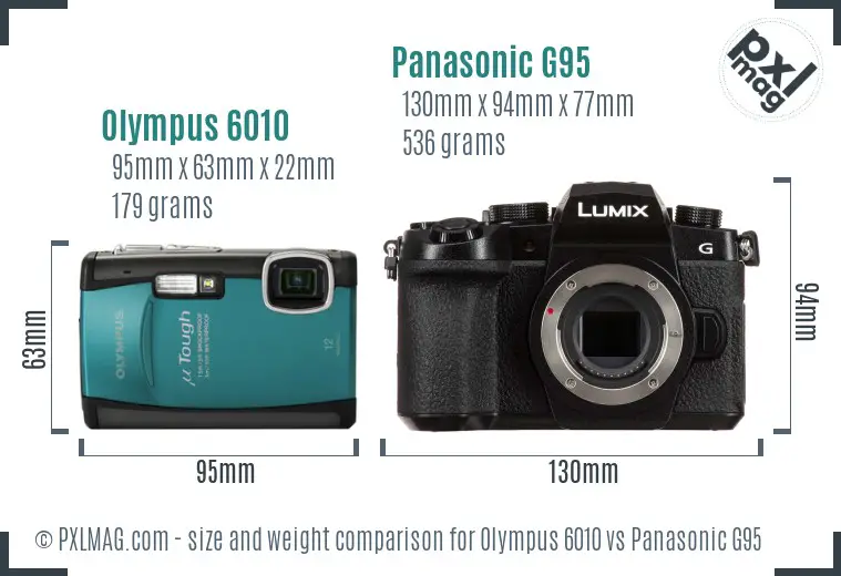 Olympus 6010 vs Panasonic G95 size comparison