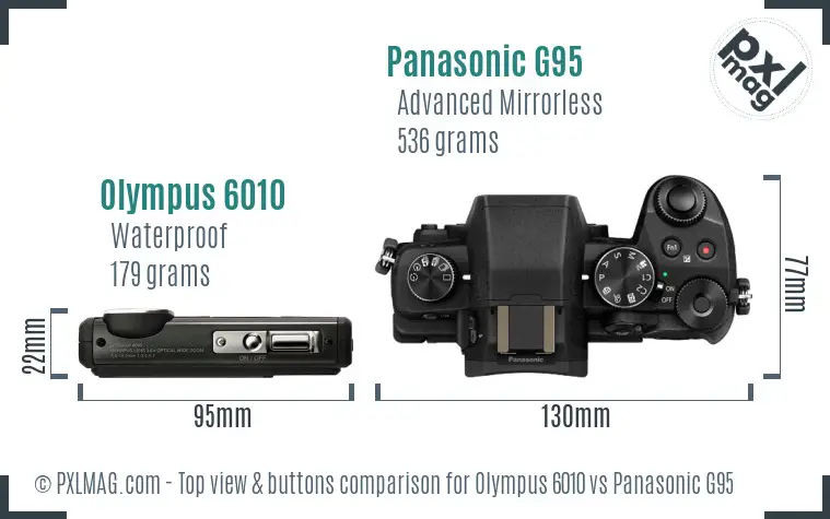 Olympus 6010 vs Panasonic G95 top view buttons comparison
