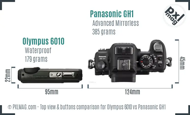 Olympus 6010 vs Panasonic GH1 top view buttons comparison