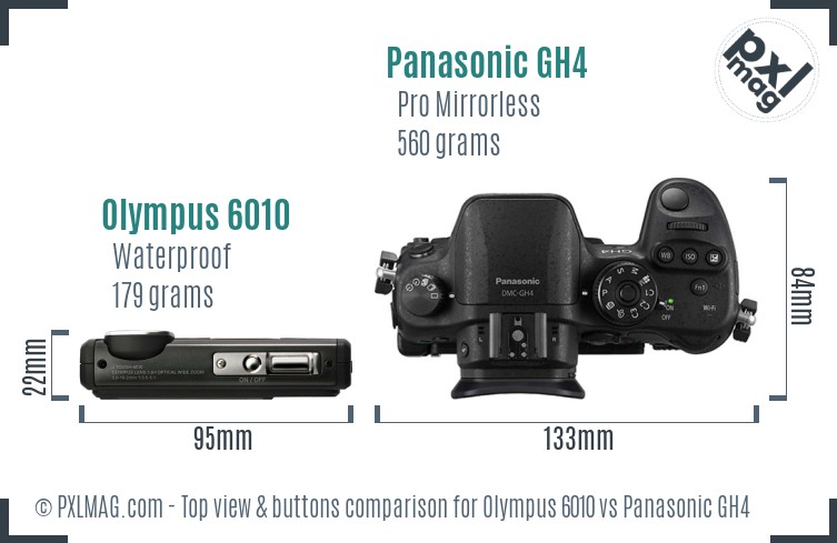 Olympus 6010 vs Panasonic GH4 top view buttons comparison
