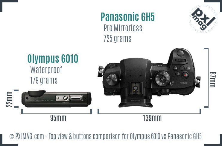Olympus 6010 vs Panasonic GH5 top view buttons comparison
