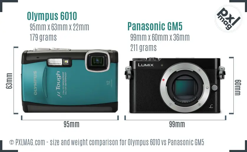 Olympus 6010 vs Panasonic GM5 size comparison