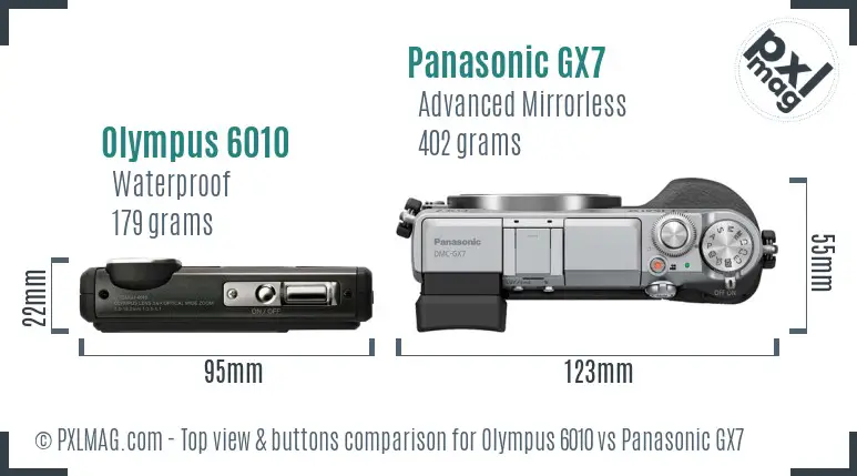 Olympus 6010 vs Panasonic GX7 top view buttons comparison