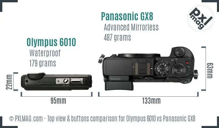 Olympus 6010 vs Panasonic GX8 top view buttons comparison Olympus 6010 vs Panasonic GX8 top view buttons comparison