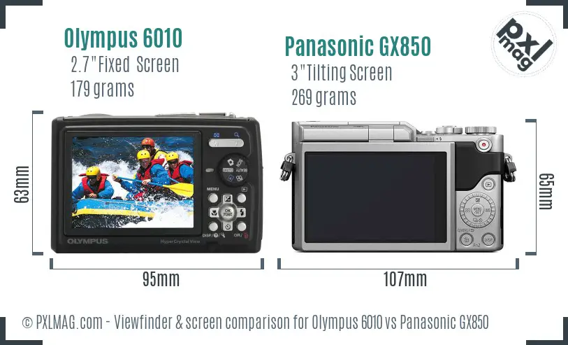 Olympus 6010 vs Panasonic GX850 Screen and Viewfinder comparison