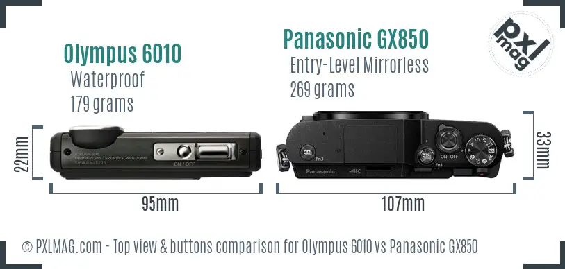 Olympus 6010 vs Panasonic GX850 top view buttons comparison