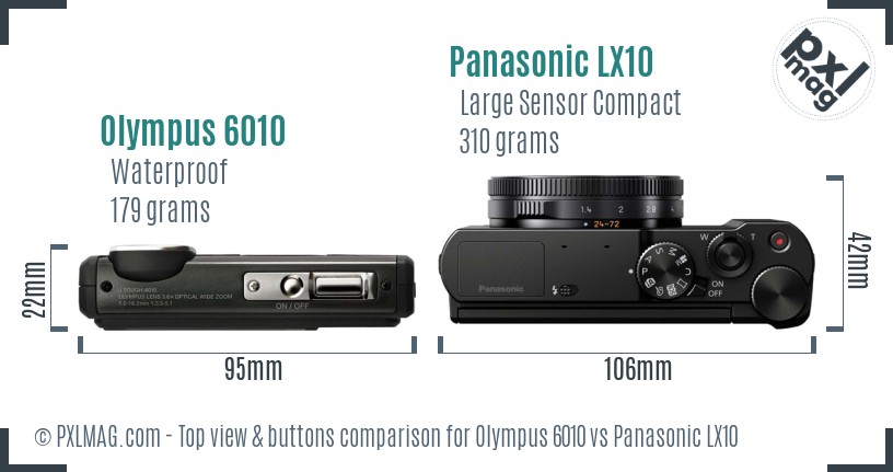 Olympus 6010 vs Panasonic LX10 top view buttons comparison