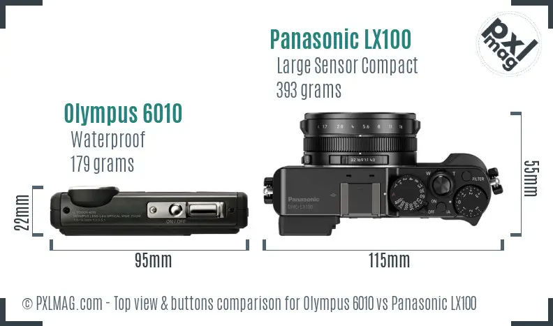 Olympus 6010 vs Panasonic LX100 top view buttons comparison