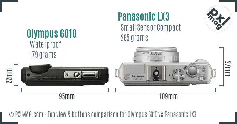 Olympus 6010 vs Panasonic LX3 top view buttons comparison Olympus 6010 vs Panasonic LX3 top view buttons comparison