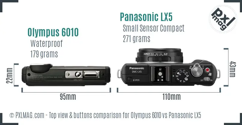 Olympus 6010 vs Panasonic LX5 top view buttons comparison