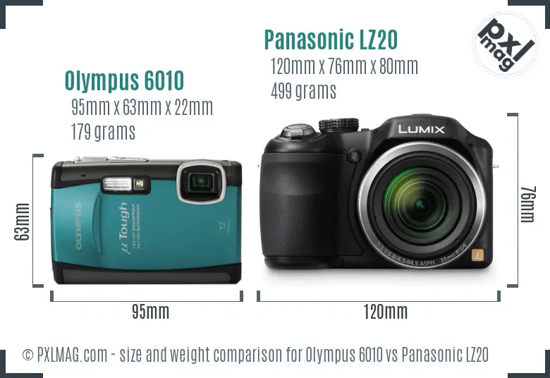 Olympus 6010 vs Panasonic LZ20 size comparison
