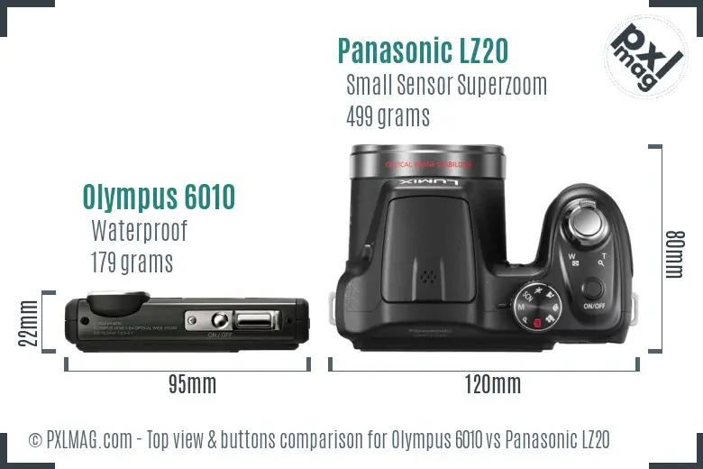 Olympus 6010 vs Panasonic LZ20 top view buttons comparison