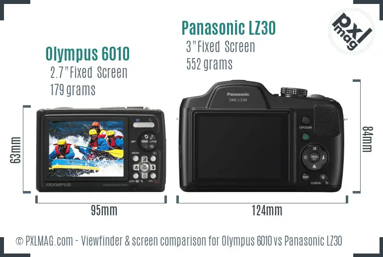 Olympus 6010 vs Panasonic LZ30 Screen and Viewfinder comparison