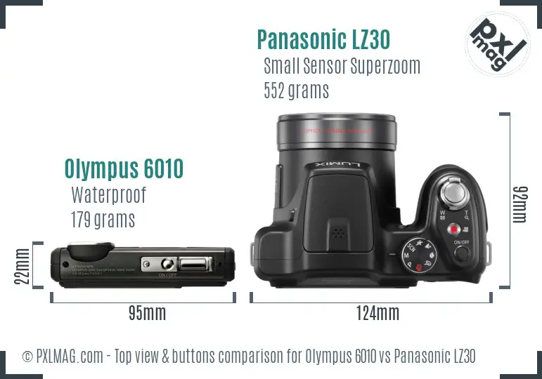 Olympus 6010 vs Panasonic LZ30 top view buttons comparison