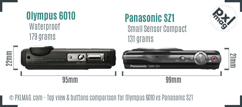 Olympus 6010 vs Panasonic SZ1 top view buttons comparison