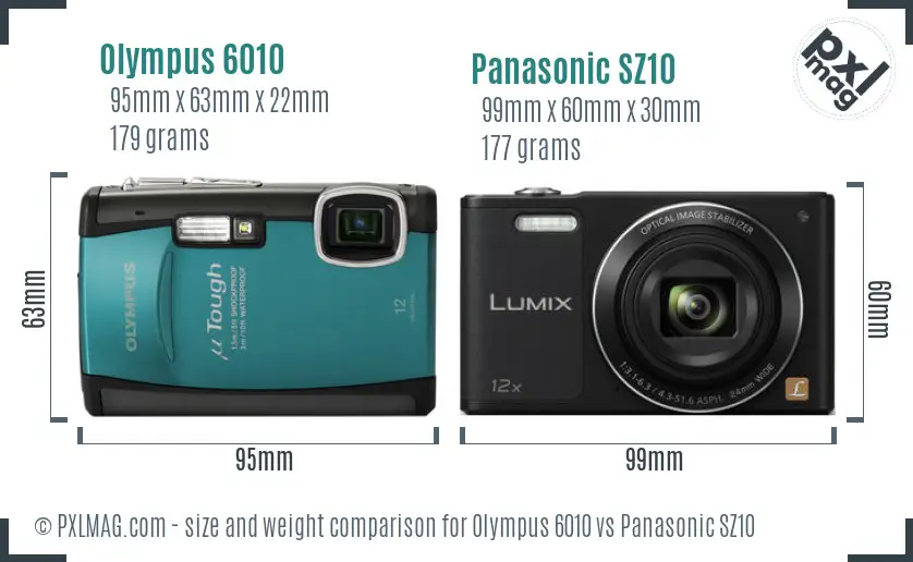 Olympus 6010 vs Panasonic SZ10 size comparison