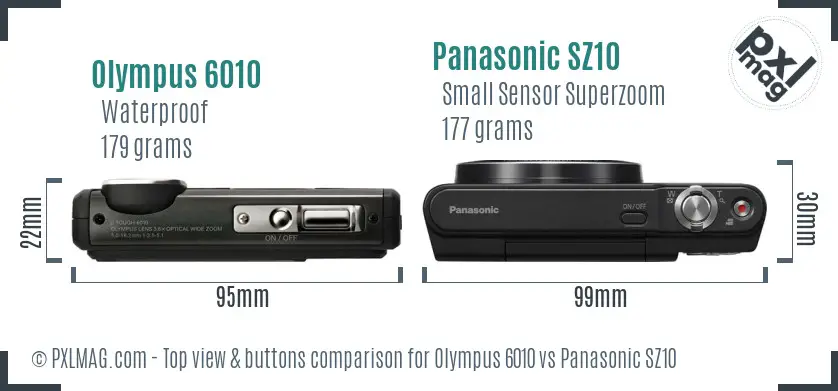 Olympus 6010 vs Panasonic SZ10 top view buttons comparison