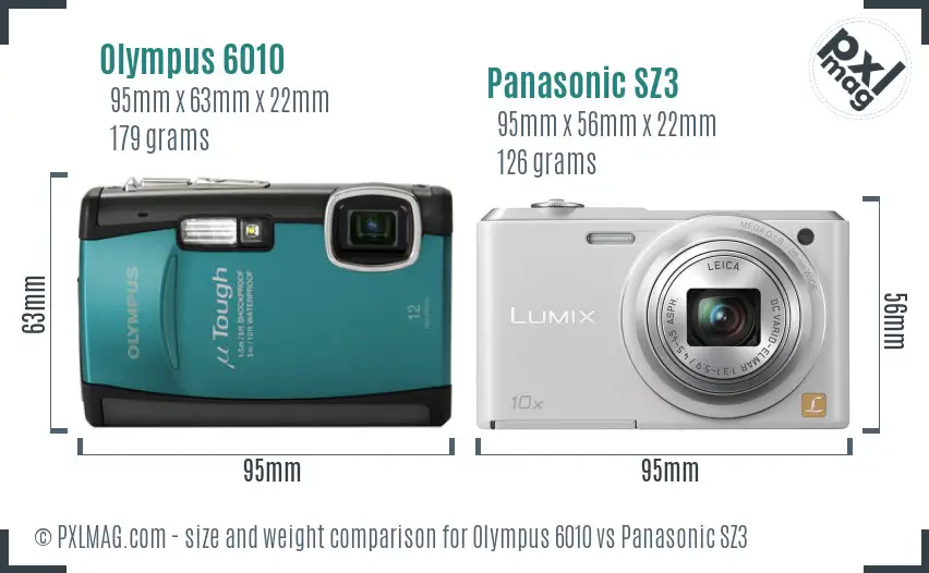 Size comparison of Olympus 6010 and Panasonic SZ3
