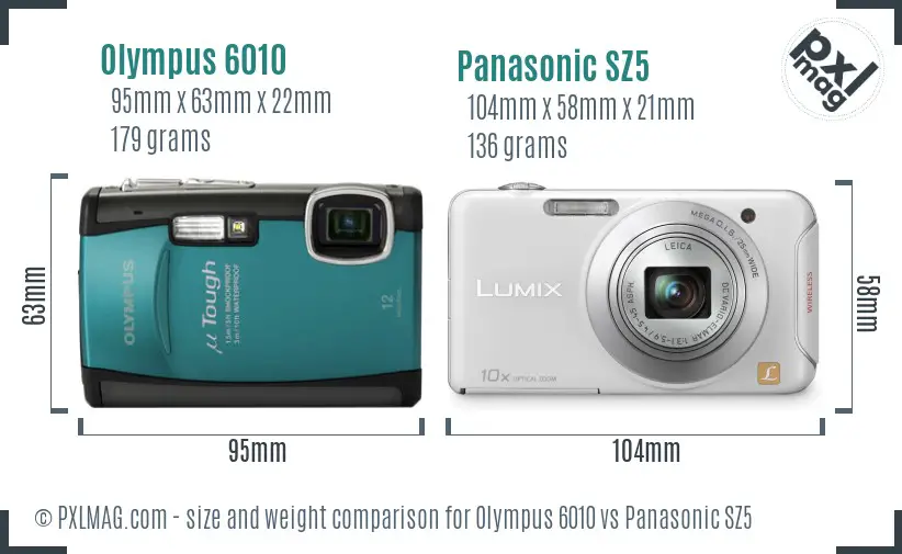 Olympus 6010 vs Panasonic SZ5 size comparison Olympus 6010 vs Panasonic SZ5 size comparison