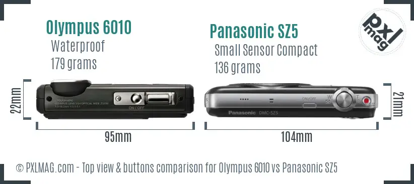 Olympus 6010 vs Panasonic SZ5 top view buttons comparison Olympus 6010 vs Panasonic SZ5 top view buttons comparison
