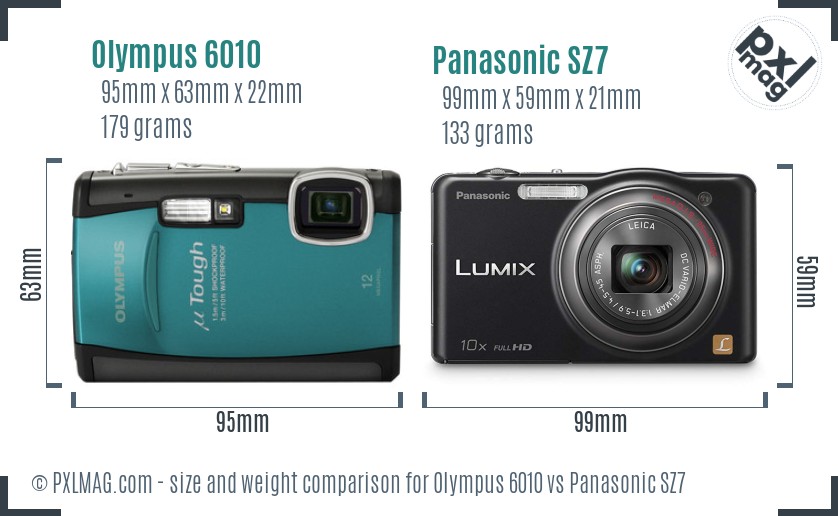 Olympus 6010 vs Panasonic SZ7 size comparison Olympus 6010 vs Panasonic SZ7 size comparison