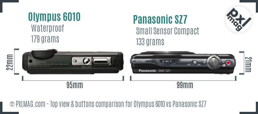 Olympus 6010 vs Panasonic SZ7 top view buttons comparison