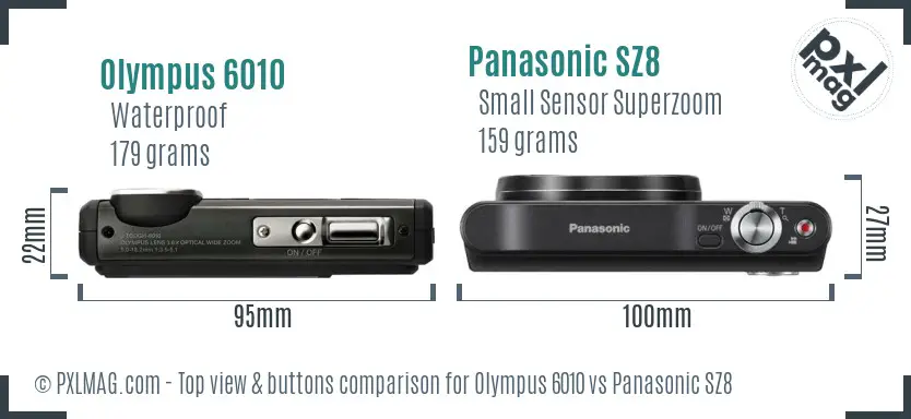 Olympus 6010 vs Panasonic SZ8 top view buttons comparison Olympus 6010 vs Panasonic SZ8 top view buttons comparison