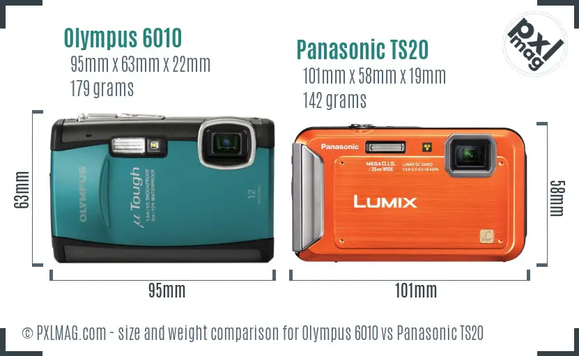 Olympus 6010 vs Panasonic TS20 size comparison Olympus 6010 vs Panasonic TS20 size comparison