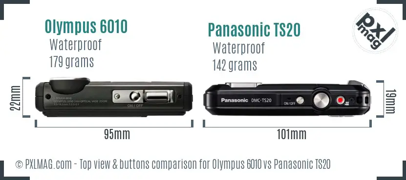 Olympus 6010 vs Panasonic TS20 top view buttons comparison