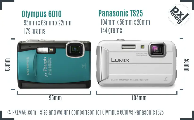Olympus 6010 vs Panasonic TS25 size comparison