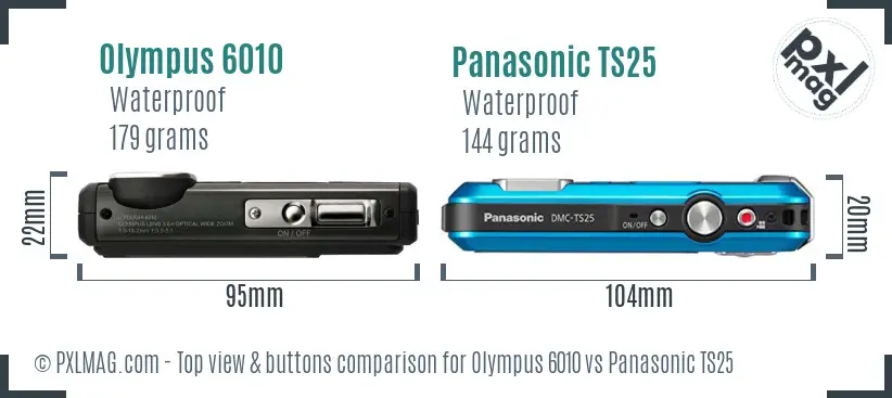 Olympus 6010 vs Panasonic TS25 top view buttons comparison