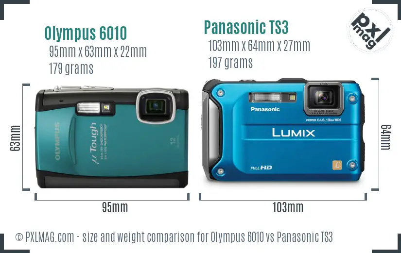 Olympus 6010 vs Panasonic TS3 size comparison