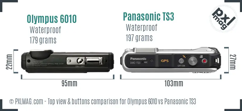 Olympus 6010 vs Panasonic TS3 top view buttons comparison