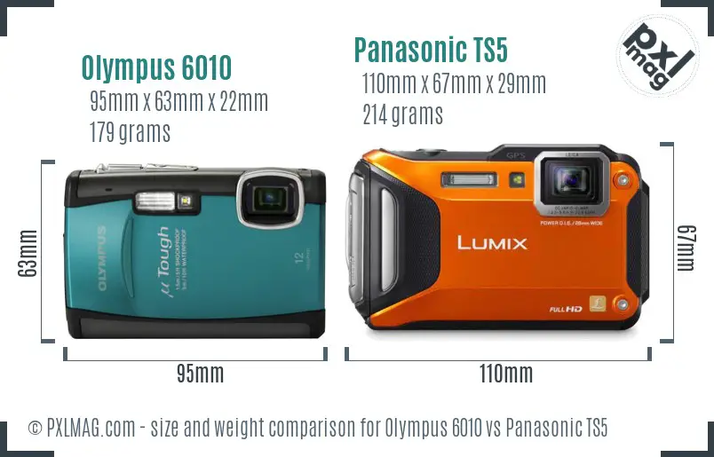 Olympus 6010 vs Panasonic TS5 size comparison