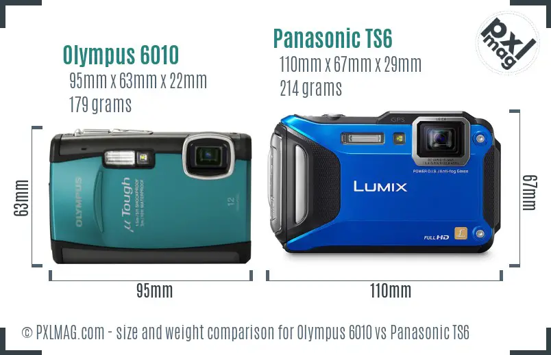 Olympus 6010 vs Panasonic TS6 size comparison