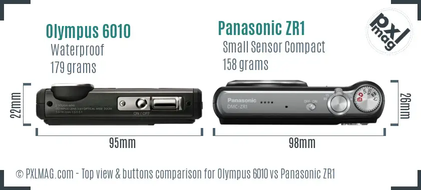 Olympus 6010 vs Panasonic ZR1 top view buttons comparison