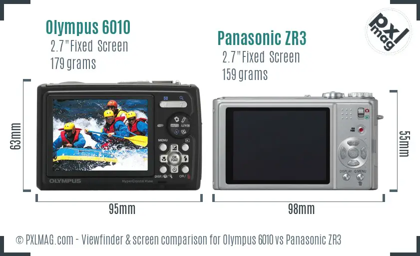 Olympus 6010 vs Panasonic ZR3 Screen and Viewfinder comparison