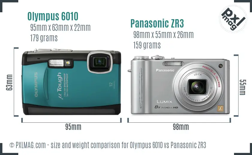 Olympus 6010 vs Panasonic ZR3 size comparison