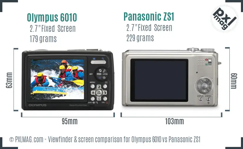 Olympus 6010 vs Panasonic ZS1 Screen and Viewfinder comparison