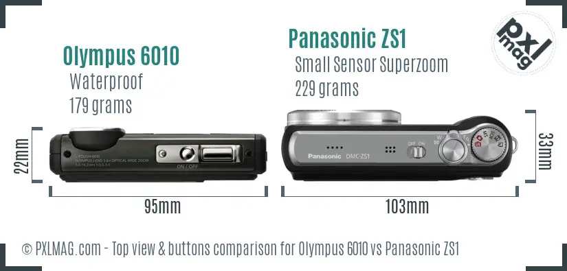 Olympus 6010 vs Panasonic ZS1 top view buttons comparison