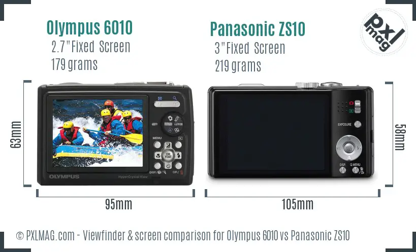 Olympus 6010 vs Panasonic ZS10 Screen and Viewfinder comparison