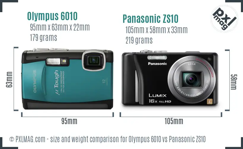 Olympus 6010 vs Panasonic ZS10 size comparison