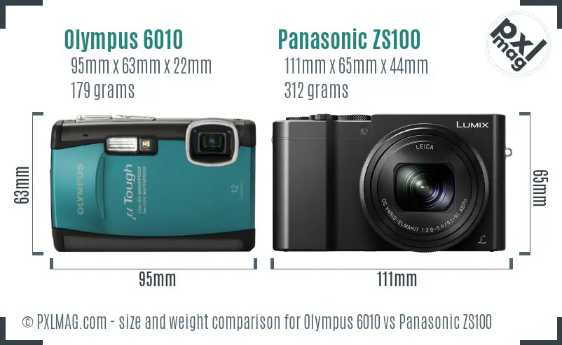 Olympus 6010 vs Panasonic ZS100 size comparison