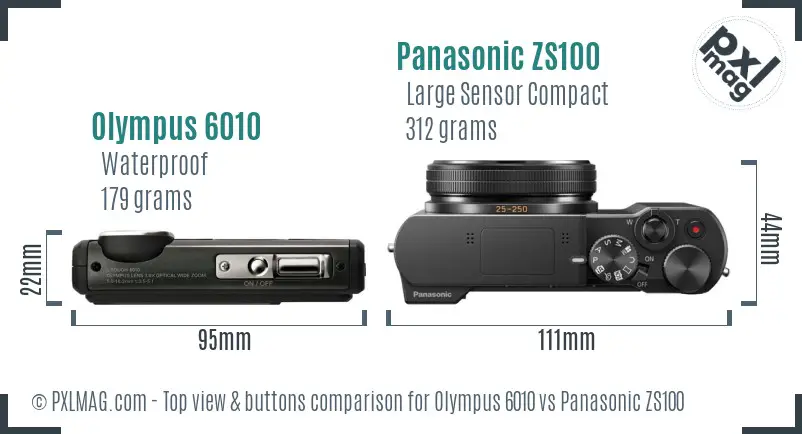 Olympus 6010 vs Panasonic ZS100 top view buttons comparison