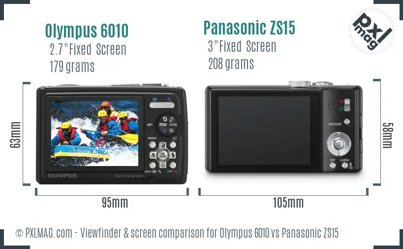 Olympus 6010 vs Panasonic ZS15 Screen and Viewfinder comparison